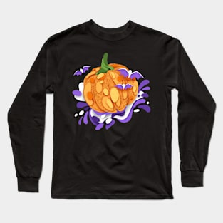 Ornate Halloween Pumpkin witn Cute Flittermouses Long Sleeve T-Shirt